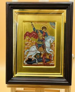 Икона » Георгий Победоносец. Чудо о змие» в киоте Образец 25 Великий Новгород